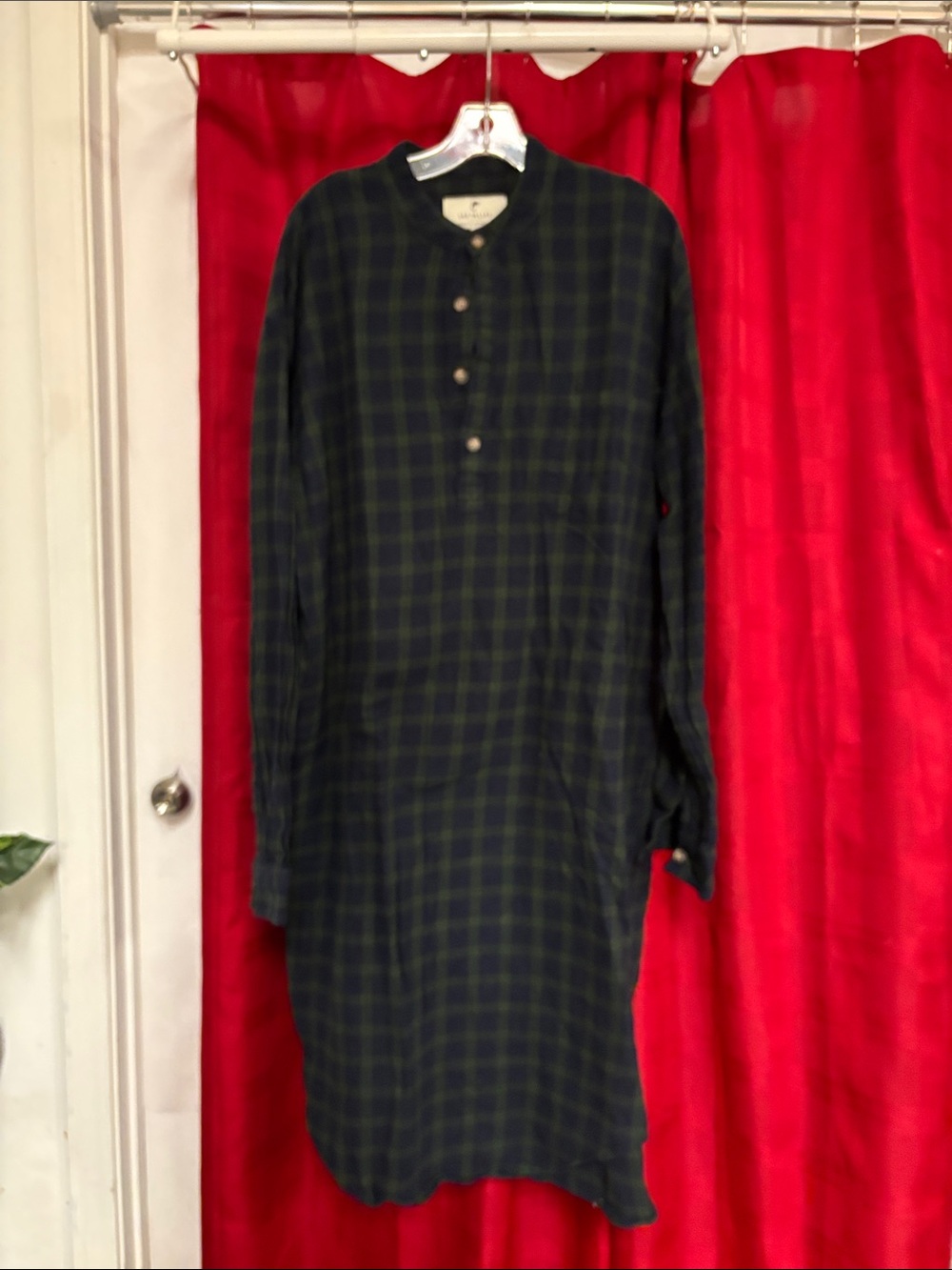 Men's Green Plaid Long Sleeve Shirt - LONG NIGHT SHIRT